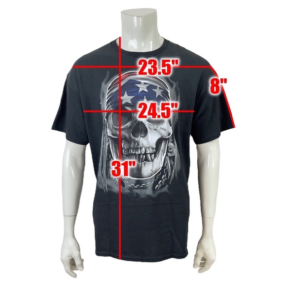 Delta Mens XL Pro Weight Black Crew-neck Biker T-Shirt Skull Liberty Or Death - Picture 2 of 10